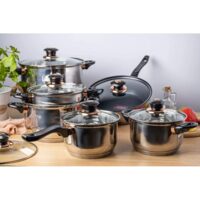 Set 6 oale cu capac, manare negre, 16/16/18/20/24/24 cm, inox,  Kinghoff