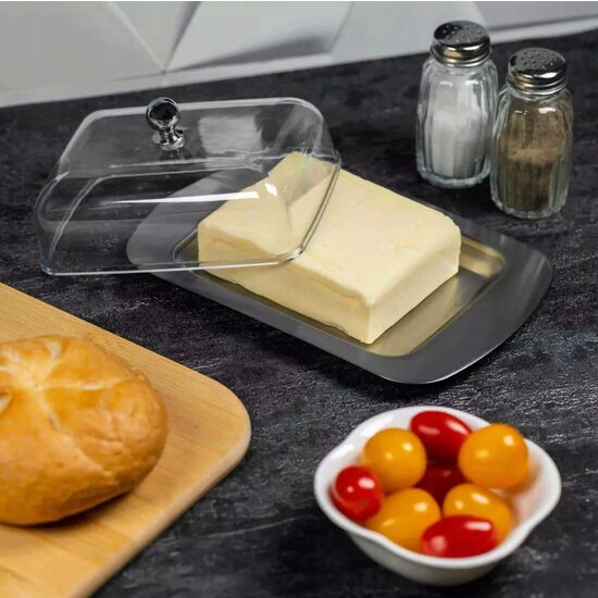 Tava din inox, cu capac transparent, pentru unt, 19x12x7cm, Kinghoff