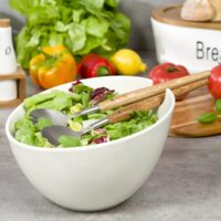 Bol pentru salata cu ustensile  alb si lemn, Kassel