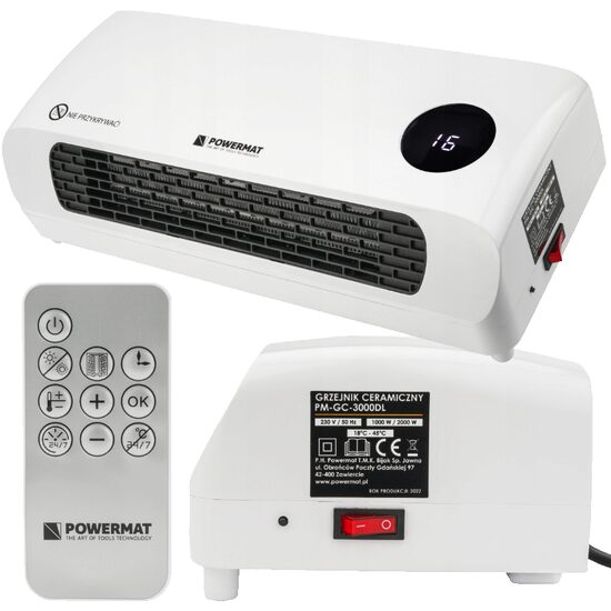 Incalzitor, aeroterma electrica de perete, cu telecomanda, 2000W, termostat, Powermat