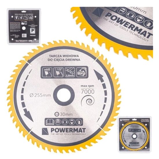 Disc circular pentru lemn, 255 x 30, 60 dinti, vidia, Powermat