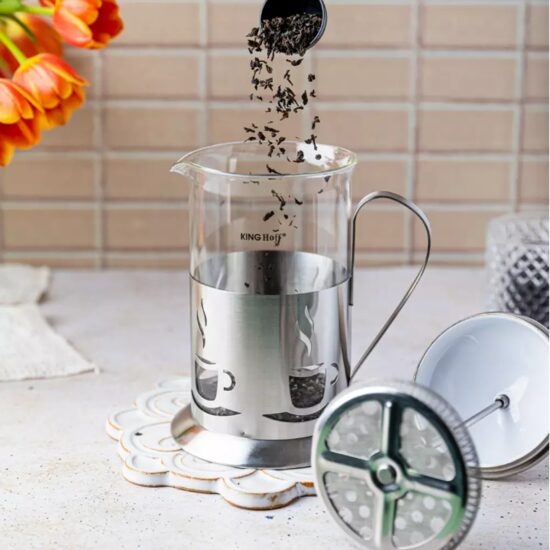 Infuzor pentru ceai si cafea, ceainic cu presa, capacitate 800 ml, din sticla, Kinghoff