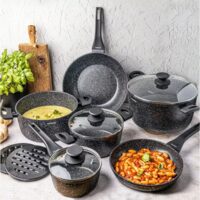 Set oale cu capac si tigai de inalta calitate, aluminiu turnat, strat marmorat,12 piese,  Klausberg