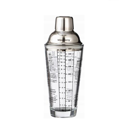 Shaker din sticla, inox, 0.4L, pentru cocktailuri si bauturi, Klausberg