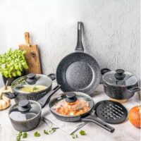 Set 12 piese, oala cu capac 4.4l, 2.4l, 1.2l, tigaie 28cm, 24cm, aluminiu turnat,  marmorate, Klausberg