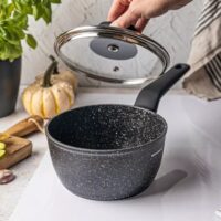 Cratita cu capac, din aluminiu turnat, marmorata, neagra, 16cm, 1.37l,  Klausberg