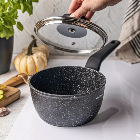 Cratita cu capac, din aluminiu turnat, marmorata, neagra, 16cm, 1.37l,  Klausberg