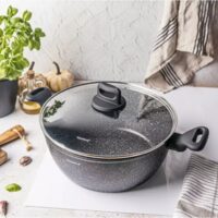 Oala cu capac, aluminiu turnat, marmorata, neagra, 28cm, 5.71l, Klausberg