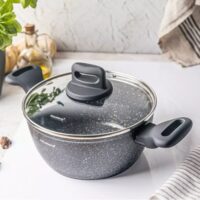 Oala cu capac, aluminiu turnat, marmorata, neagra, 20cm, 2.36l, Klausberg