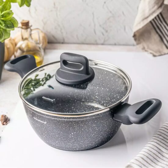 Oala cu capac, aluminiu turnat, marmorata, neagra, 20cm, 2.36l, Klausberg