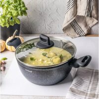 Oala cu capac, marmorata neagra, 24cm, 3.7 L, Klausberg