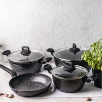 Set 4 vase de gatit, oale din aluminiu turnat, marmoarate, 20/24/28/24cm, Klausberg