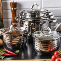 Set 5 oale, din inox, cu capac, manere argintii 16/18/20/24/16cm, Klausberg