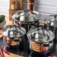 Set 4 oale, din inox, cu capac, manere negre ,16/18/20/24cm, Klausberg