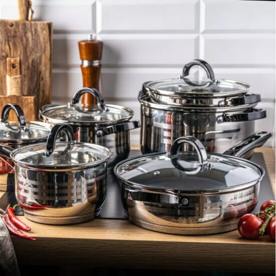 Set 6 oale, inox, cu capac, manere negre ,16/18/20/24/16/24cm, Klausberg