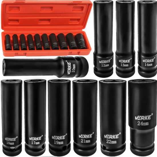 Set chei tubulare impact lungi, 1/2" 10 - 24 mm, 10 piese, Verke