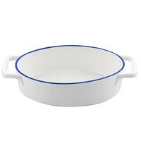 Vas termorezistent din ceramica oval pentru cuptor, 27 x 15 x 6.5 cm, alb cu margine albastra, Yucca Florina