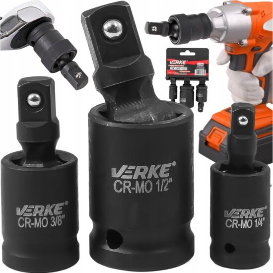 Set 3 adaptoare pentru impact cu articulatie, 75 mm 1/4", 3/8", 1/2", Verke