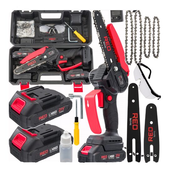 Fierastrau electric cu lant pentru taiat ramuri, cu acumulatori, 21V, 2Ah, Red Technic