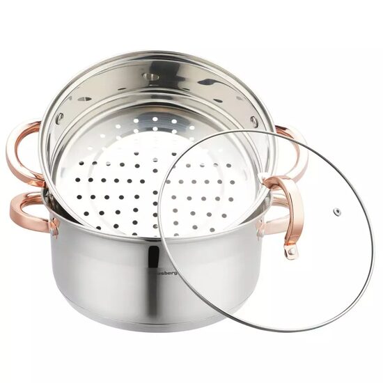Set de 3 piese, oala pentru fiert cu abur, inox, diametru 24 cm, capacitate 5 litri, Klausberg