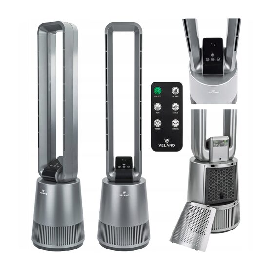 Ventilator cu telecomanda si filtru de carbon care curata aerul din camera, 60 W, Velano