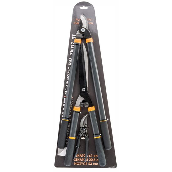  Set 3 foarfeci pentru gradinarit, lama otel, maner cauciuc, 59cm, 53cm, 20cm, Powermat