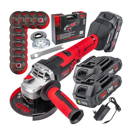 Polizor unghiular cu acumulatori, flex, 2x baterie 2 Ah, disc 125mm, Red Technic