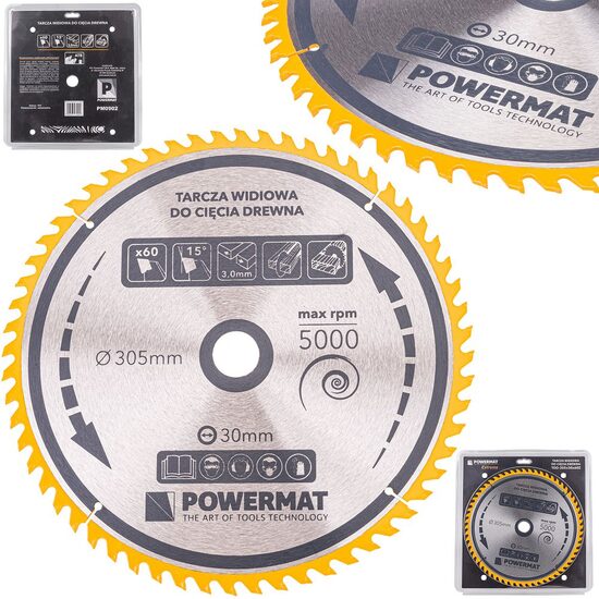 Disc circular pentru lemn, 305 x 30, 60 dinti, Powermat