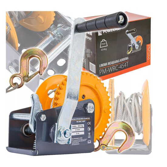 Troliu manual 454 Kg, cu cablu 5m, Powermat