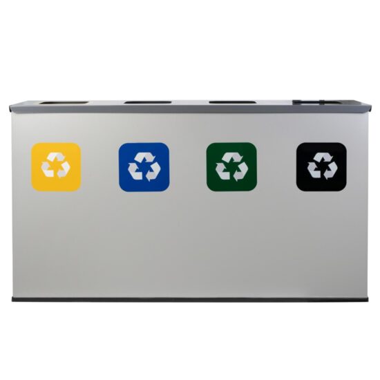  Cos de gunoi pentru colectare selectiva, sticla, hartie, plastic, deseuri mixte, 4x60 l, gri, PowerX
