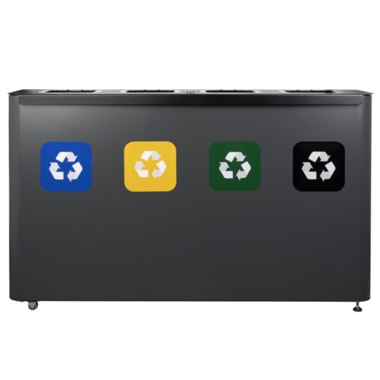 Cos de gunoi pentru colectare selectiva 4x60l, hartie, plastic, sticla, deseuri mixte, gri antracit, PowerX