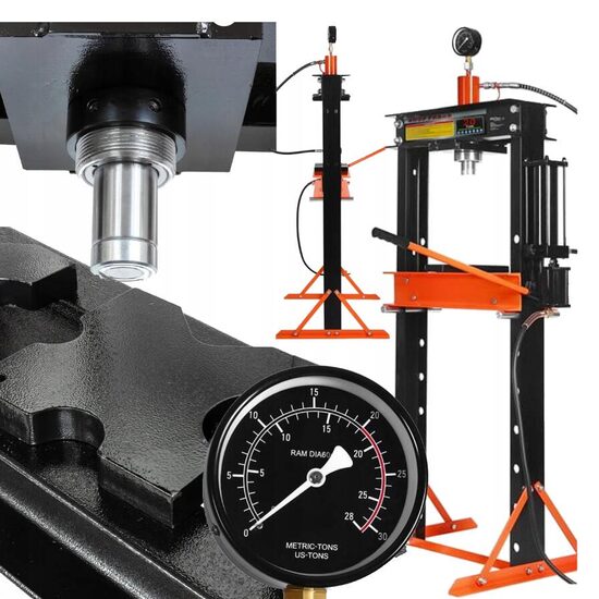 Presa hidraulica pneumatica 30 tone, cu piston glisant si manometru, 8 niveluri, 0-950 mm, Kraft