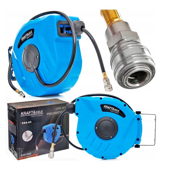 Tambur cu furtun pentru aer comprimat, 10 metri, 1/4", presiune de lucru 8 bari, Kraft