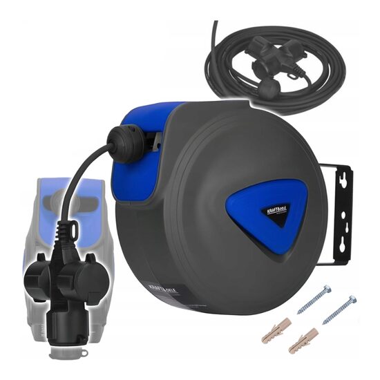 Cablu electric prelungitor cu tambur retractabil automat, 15 m,3 x 1.5 mm, Kraft