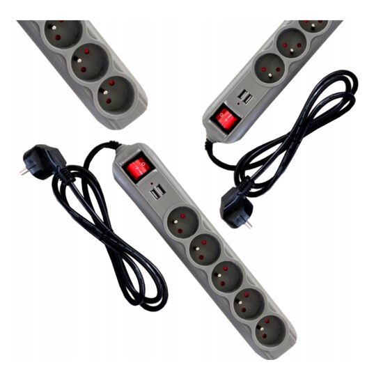Prelungitor pentru curent cu 5 prize normale si 2 USB, lungime cablu 1.5 metri, Kraft