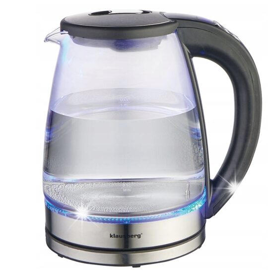 Fierbator electric, fabricat din sticla borosilicata, otel inoxidabil, iluminare din spate cu LED, capacitate 1,8 litri, 1850-2200 W, Klausberg