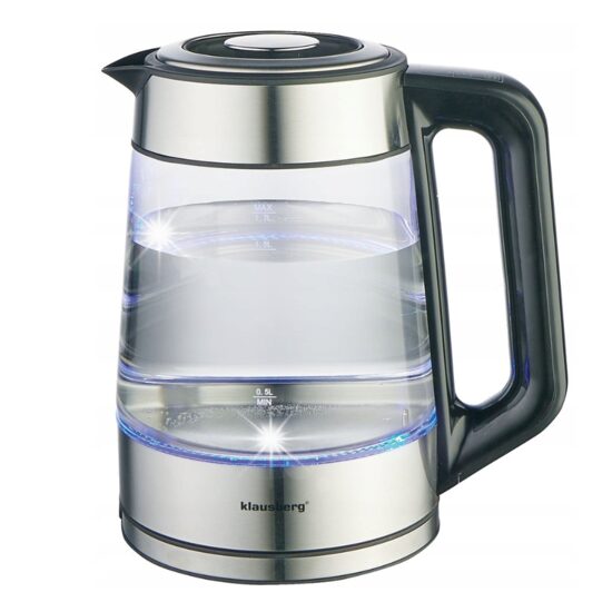 Fierbator electric, fabricat din  sticla borosilicata, otel inoxidabil, iluminare din spate cu LED, capacitate 1,7 litri, 1850-2200 W, Klausberg