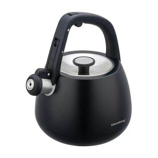 Ceainic, fierbator din otel inoxidabil cu fluier, negru, capacitate 2,5 litri, Klausberg