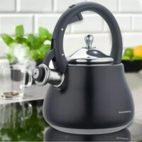Ceainic, fierbator cu fluier, otel inoxidabil, negru cu elemente argintii, 2,8 l, Klausberg