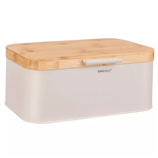 Cutie pentru paine, bej, cu capac din bambus, 30 × 20 × 14 cm, Kinghoff