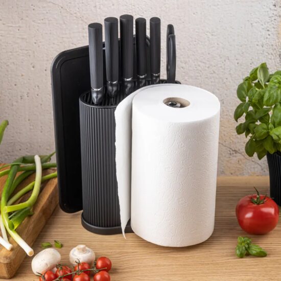 Set de cutite 8 piese cu suport, negru, otel inoxidabil, Klausberg