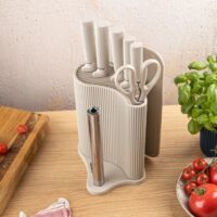  Set de cutite 8 piese, cu tocator si suport pentru prosoape, bej, Klausberg