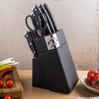  Set de cutite 13 piese, cu ascutitor si suport, otel inoxidabil, Klausberg