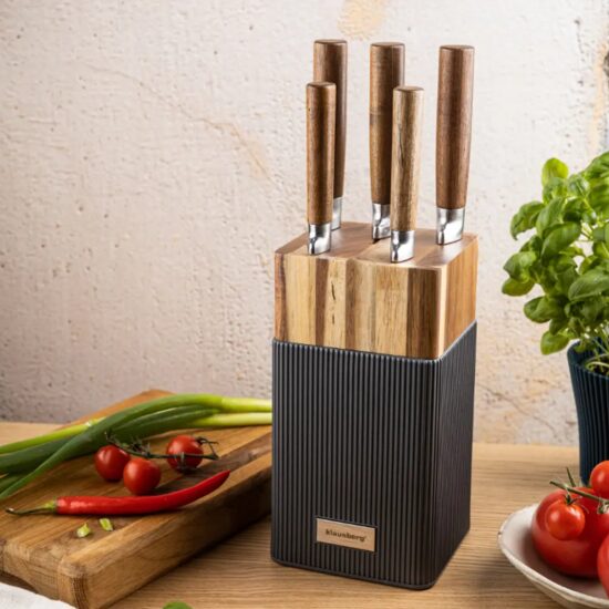  Set de cutite 6 piese, cu bloc de salcam, otel inoxidabil, Klausberg