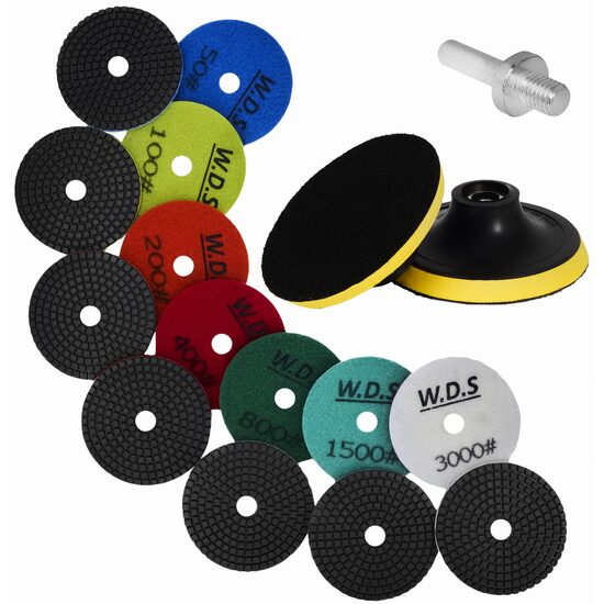 Set discuri diamantate pentru slefuire, granulatie 50 - 3000, adaptor M12, Kraft