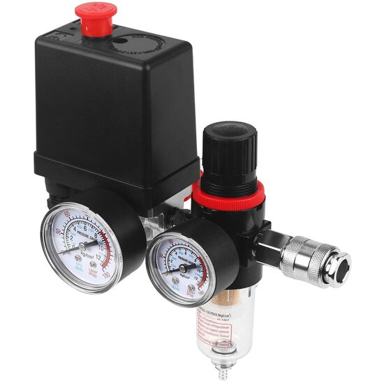 Presostat universal pentru compresor cu regulator de presiune, manometru, 12 bari, Kraft