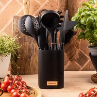 Set ustensile de bucatarie, 12 piese din silicon negru, Klausberg