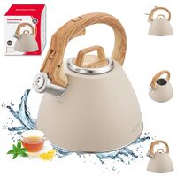 Fierbator traditional, ceainic din otel, capacitate 2,5 litri, cu maner din imitatie de lemn, bej, Klausberg
