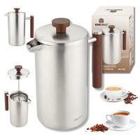 Ceainic, infuzor pentru cafea, capacitate 1 litru, perete dublu, maner din lemn, argintiu, Kinghoff