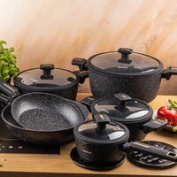 Set de oale din aluminiu turnat cu strat antiaderent din marmura, negru, 12 piese, Klausberg